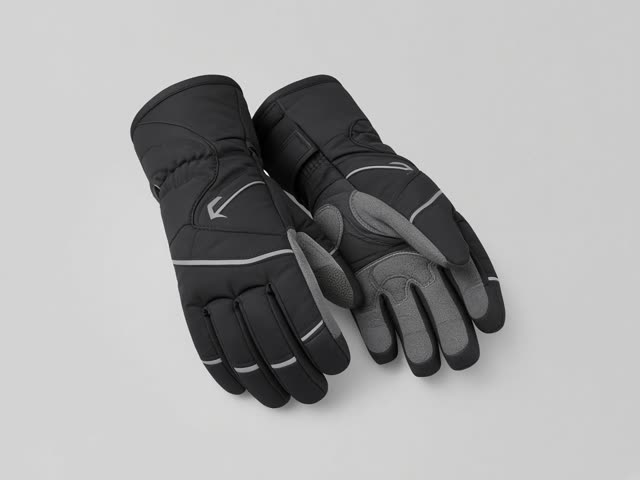 Paire de gants vélo d’hiver noirs coupe-vent avec paume grise rembourrée et liserés réfléchissants