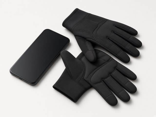 Gants vélo fins noirs compatibles écran tactile posés à côté d’un smartphone