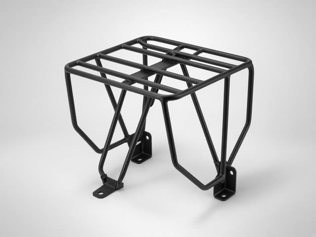 Porte-bagage arrière fixe en aluminium noir avec rails latéraux et tiges de fixation
